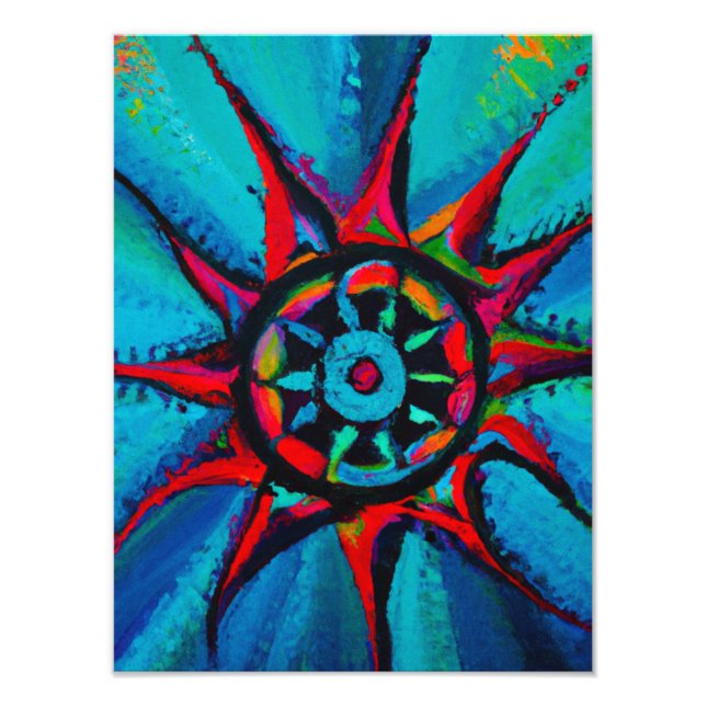 Blaues und rotes Rad Fotodruck (Vorne)