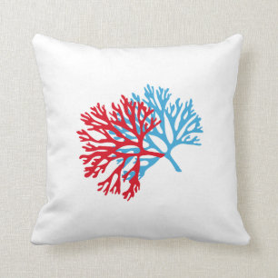 blaues und rotes Seefan-Korallen-Silhouette Kissen