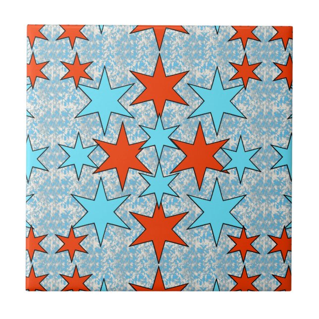 Blaues und rotes Sternmuster Fliese (Vorderseite)