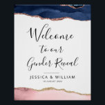 Blaues und rötlich-geratenes Babygeschlecht offenb Poster<br><div class="desc">Blumenbaby-Gender präsentiert ein Begrüßungsschild mit hübschem blau-rosa Party</div>