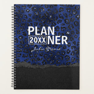 Blaues und schwarzes Cheetamuster personalisiert Planer