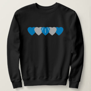 Blaues und silbernes Herz Football Dark Sweatshirt