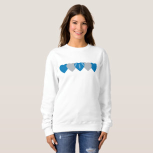 Blaues und silbernes Herz Football Sweatshirt