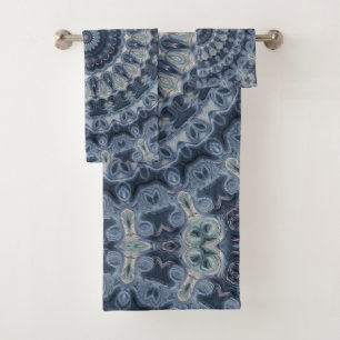 Blaues und silbernes Mandala-Musterdesign Badhandtuch Set