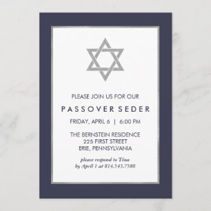 Blaues und silbernes Passahfest Seder mit Einladung