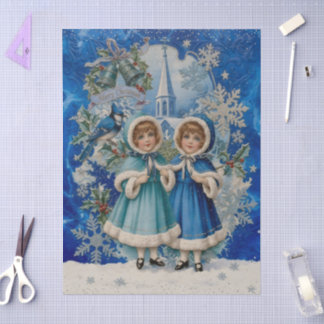 Blaues und silbernes viktorianisches Weihnachten Seidenpapier