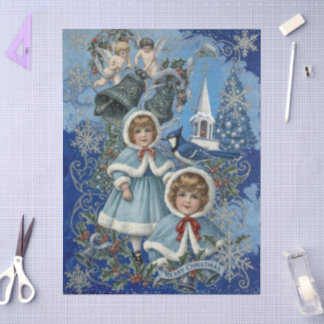 Blaues und silbernes viktorianisches Weihnachten Seidenpapier
