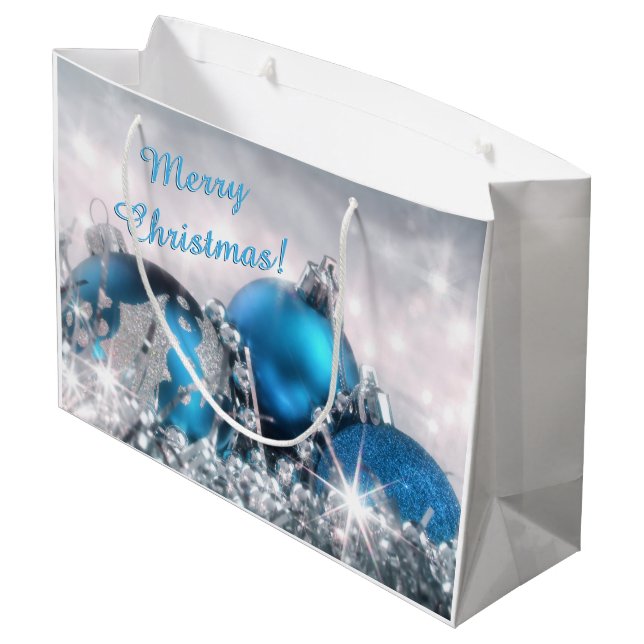 Blaues und silbernes Weihnachtsgroße Große Geschenktüte (Rückseite Schrägansicht)