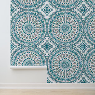 Blaues und Taupe-Mandala-Musterdesign Tapete