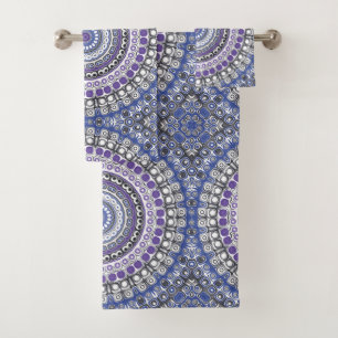 Blaues und violettes mandalaartiges geometrisches badhandtuch set