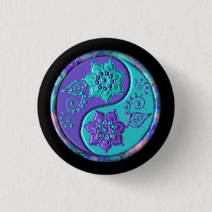 Blaues und violettes Yin Yang Button