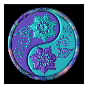 Blaues und violettes Yin Yang Poster