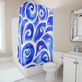 Blaues und weißes Abstraktes Muster für die Curry- Duschvorhang