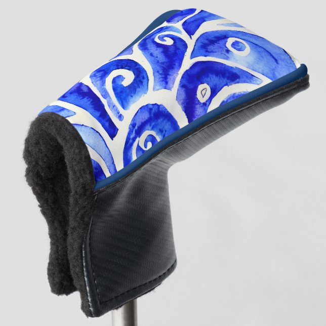 Blaues und weißes Abstraktes Muster für die Curry- Golf Headcover (3/4 Vorderseite)