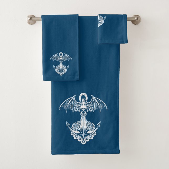 Blaues und weißes Ankerbad Badhandtuch Set (Insitu)