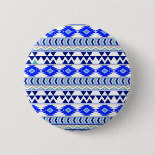 Blaues und weißes Aztekenmuster Button