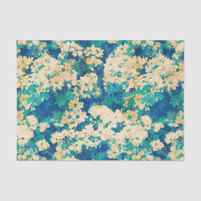 Blaues und weißes Blumen Seidenpapier (Vorderseite)