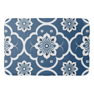 Blaues und weißes Blumenmosaikmuster Badematte