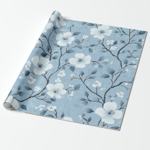 Blaues und weißes Blumenmuster Geschenkpapier