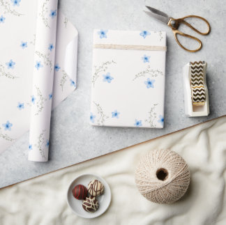 Blaues und weißes botanisches Bliss-Umschlagpapier Geschenkpapier