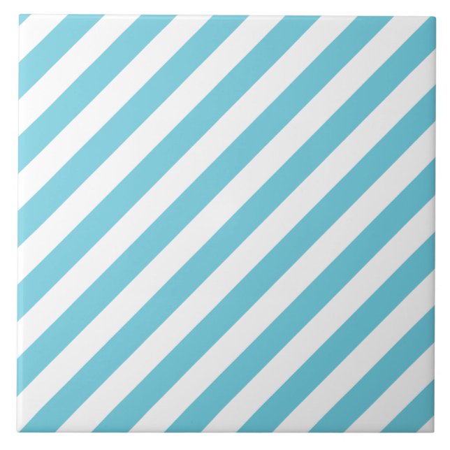 Blaues und weißes diagonales Streifen-Muster Fliese (Vorderseite)