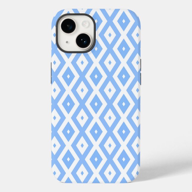 Blaues und weißes Diamantmuster Case-Mate iPhone 14 Hülle (Rückseite)