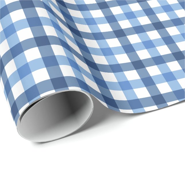 Blaues und weißes Ginghammuster-Packpapier Geschenkpapier (Rolleneckpunkt)