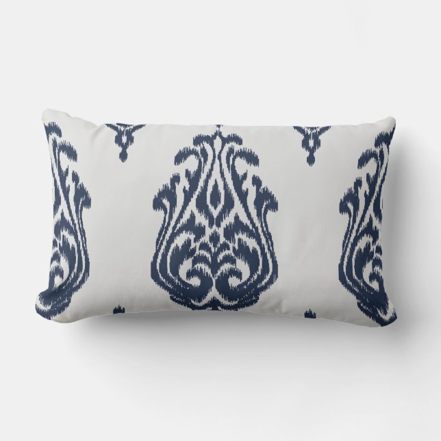 Blaues und weißes ikat Kissen des modernen (Vorderseite)