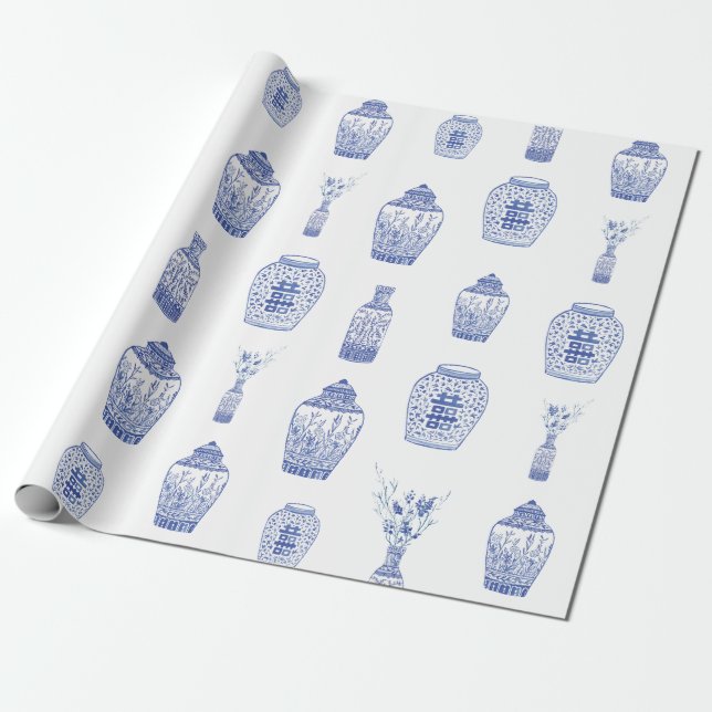 Blaues und weißes Ingwer-Glas-Packpapier Geschenkpapier (Ungerollt)