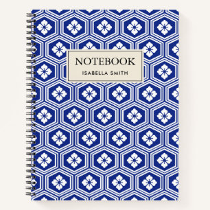 Blaues und weißes Kikkō-Motiv Notizbuch