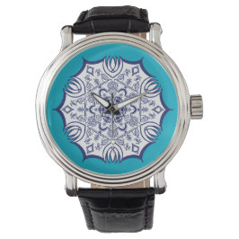 Blaues und weißes Mandel mit Kreaturen, Thermal Tu Armbanduhr
