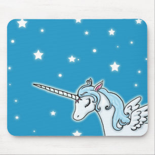 Blaues und weißes Pegasus-Einhorn Mousepad