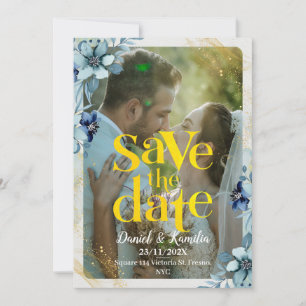 Blaues und weißes rustikales Foto Save the Date