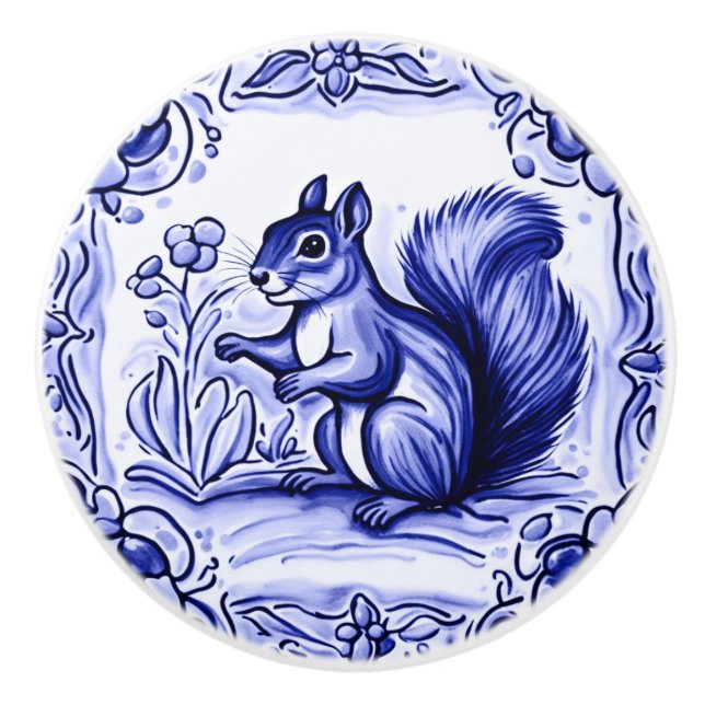 Blaues und weißes Waldeichhörnchen Folkloretiere T Keramikknauf (Vorderseite)