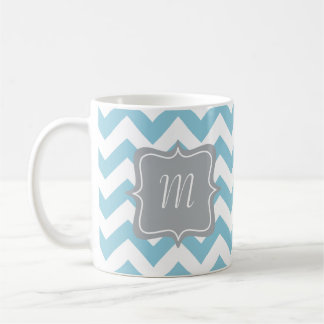 Blaues und weißes Zickzack-Monogramm Kaffeetasse