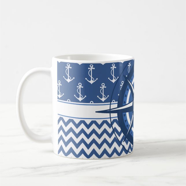 Blaues und weißes Zickzack und Kaffeetasse (Links)