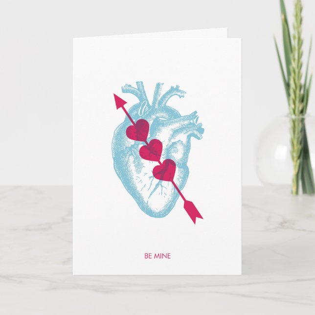 Blaues Valentinherz. Sei meine Karte. Dankeskarte (Vorderseite)