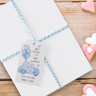 Blaues Valentinsthema Herzballons und Auto Geschenkanhänger