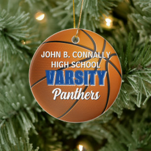 Blaues Varsity-Basketballteam Weihnachten Keramik Ornament