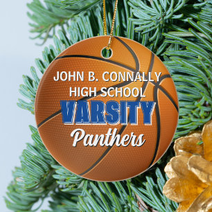 Blaues Varsity-Basketballteam Weihnachten Keramik Ornament