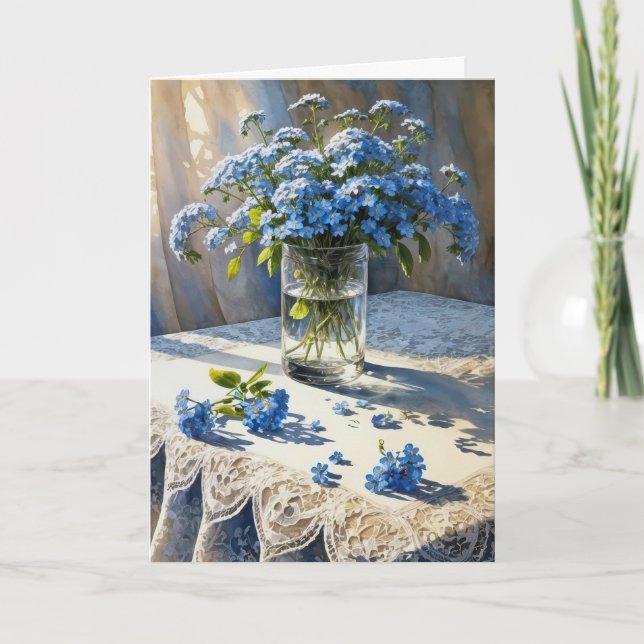 Blaues Vergessen-Me-Nicht-BlumenBouquet Karte (Vorderseite)