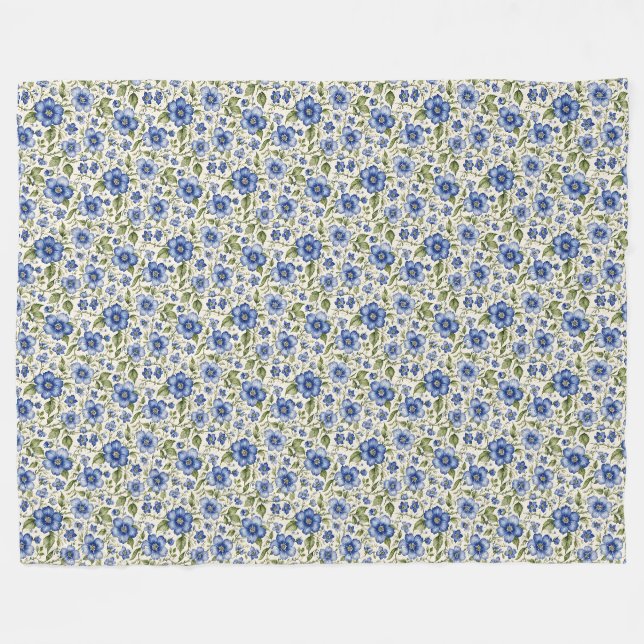 Blaues Vergessen-Me-Nots-Blumenkohl-Fleece Fleecedecke (Vorderseite (Horizontal))