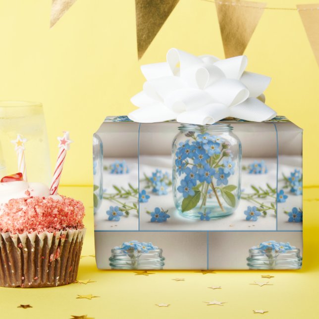 Blaues Vergessen-nicht-Blume in einem Jar Geschenkpapier (Geburtstagsparty)