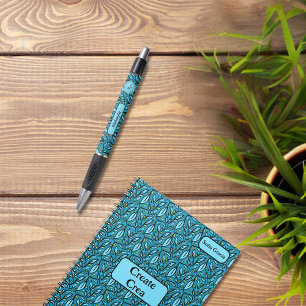 Blaues Verlassen Muster mit Name & Logo-Geschenk Kugelschreiber
