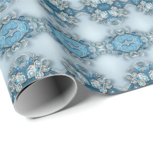 Blaues verziertes Blumenverpackungspapier Geschenkpapier