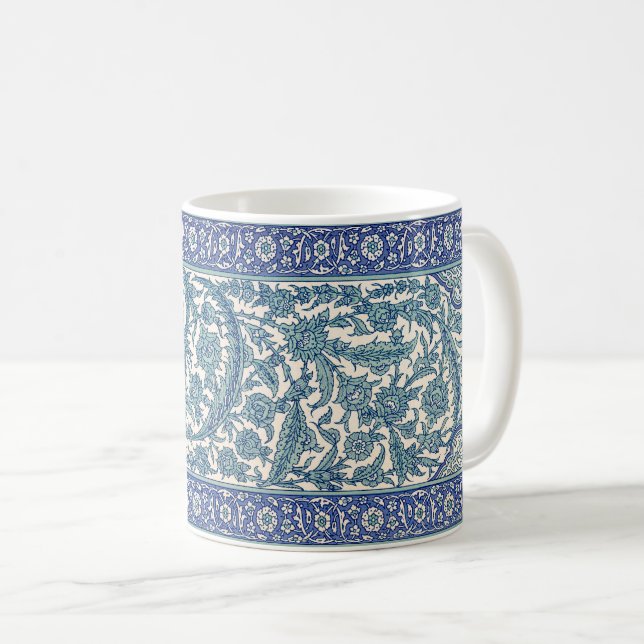 Blaues Verziertes florales arabisches Muster Kaffeetasse (VorderseiteRechts)