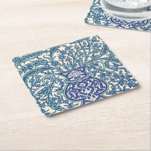 Blaues Verziertes florales arabisches Muster Rechteckiger Pappuntersetzer