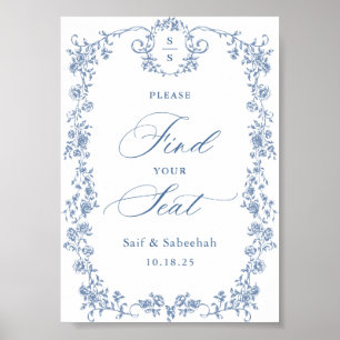 Blaues verziertes viktorianisches Gnaden-Sitzplatz Poster