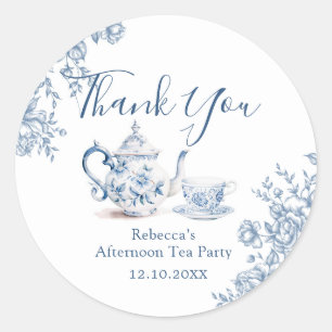 Blaues viktorianisches Garten-Bridal-Tea-Dankeschö Runder Aufkleber