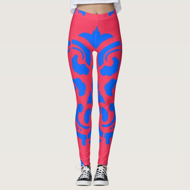Blaues Viktorianisches Muster Leggings (Vorderseite)